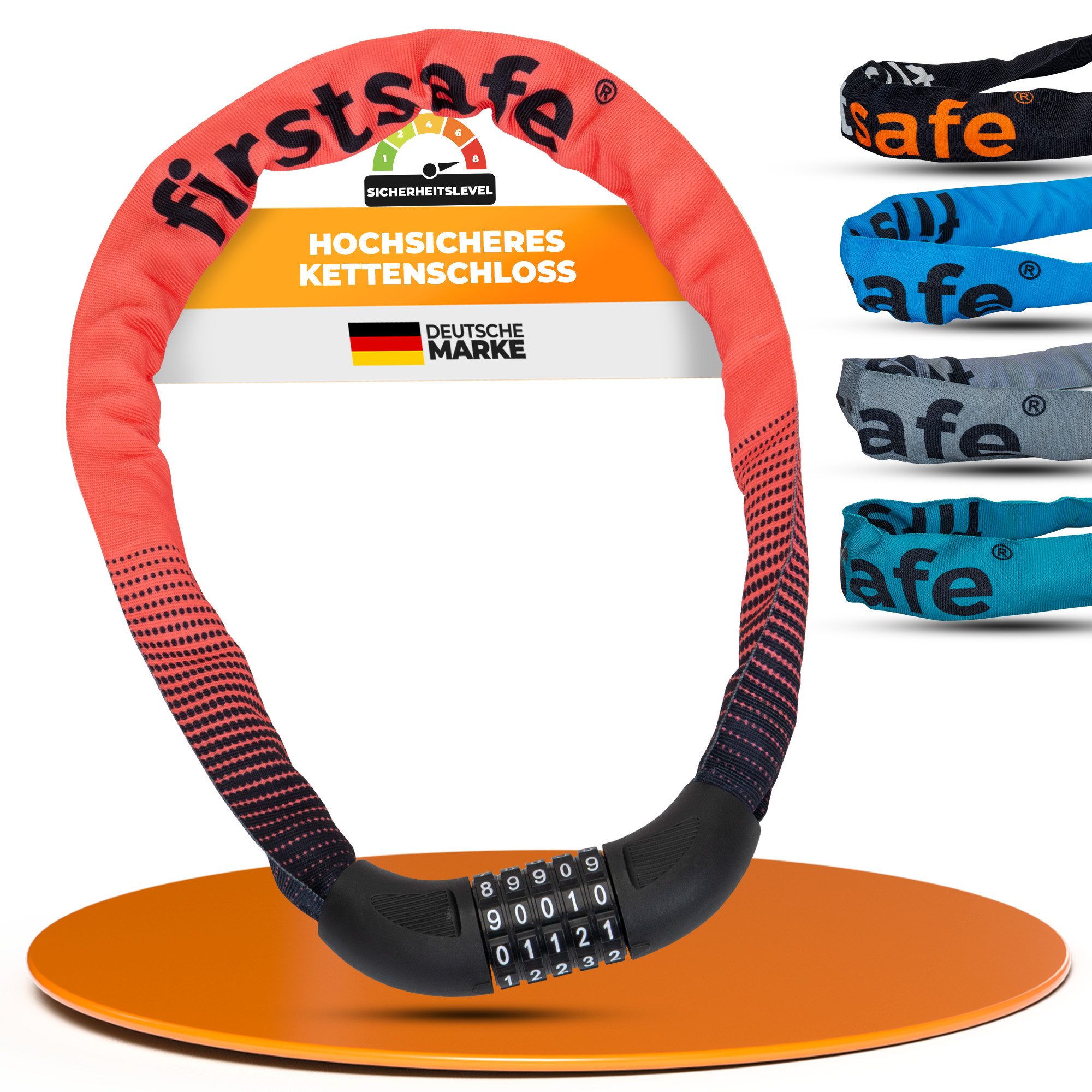 firstsafe Kettenschloss Fahrradschloss mit Zahlencode 100 cm