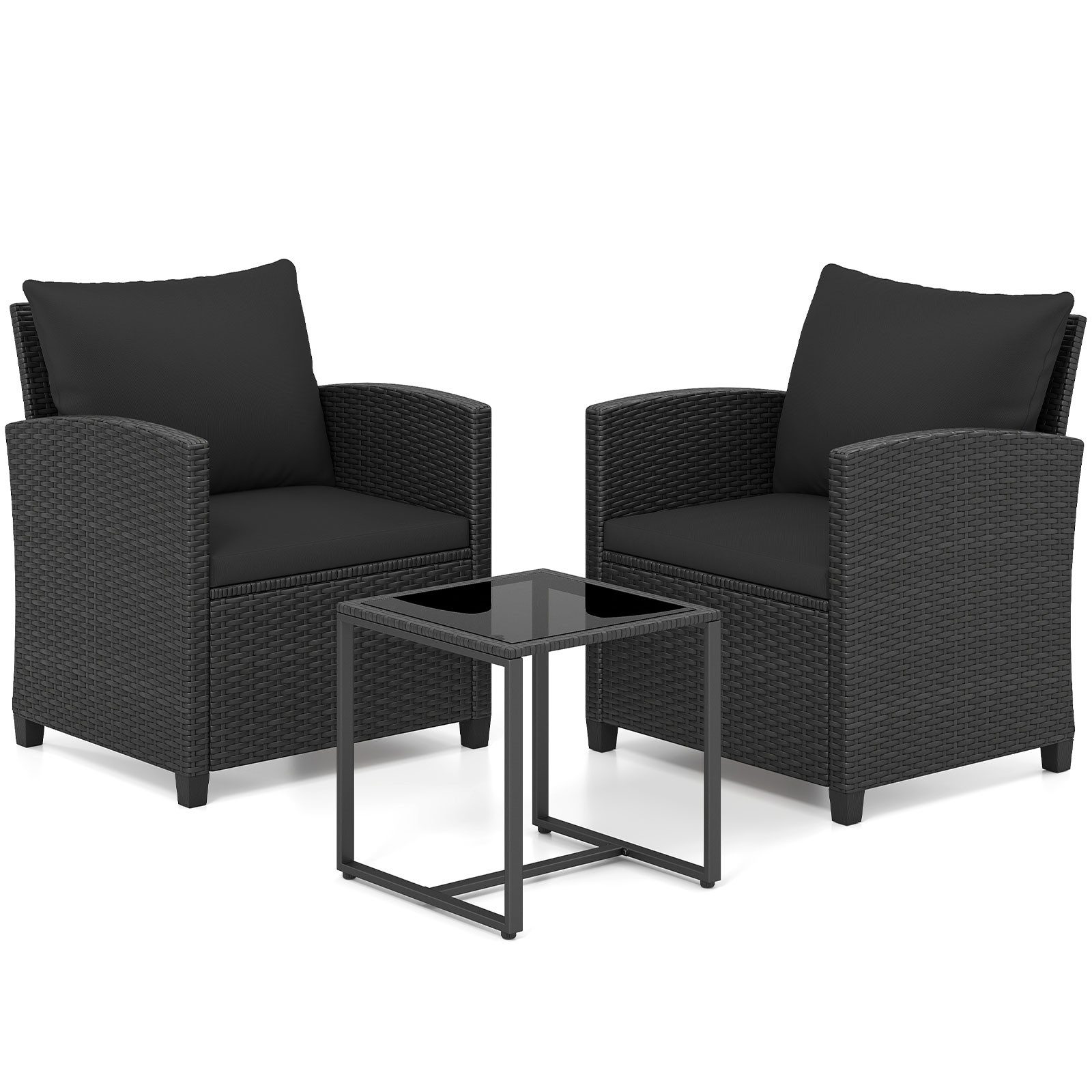COSTWAY Gartenlounge-Set, 3-tlg. Balkonset Rattan mit Stühle, für 2 Personen