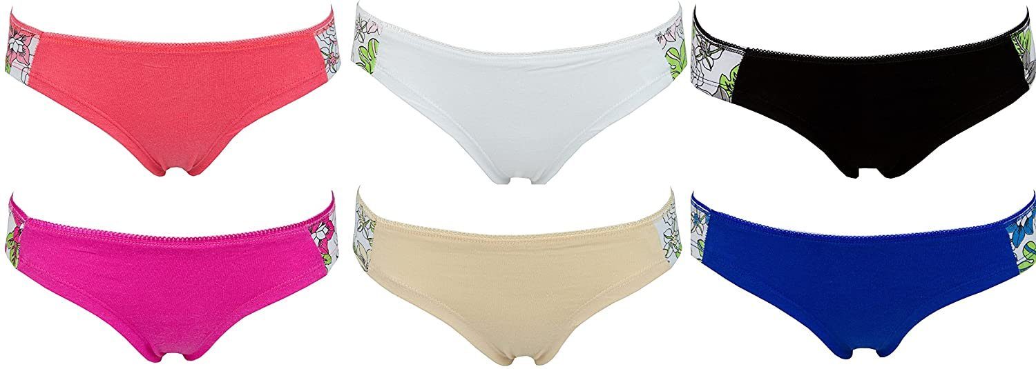 AvaMia Slip 6er Pack Slip Pantys Uni Hotpants Hipster French Knickers Damen (6er Set) 6er Pack Slip Pantys mit Spitze Uni Knickers Damen Teen 86677