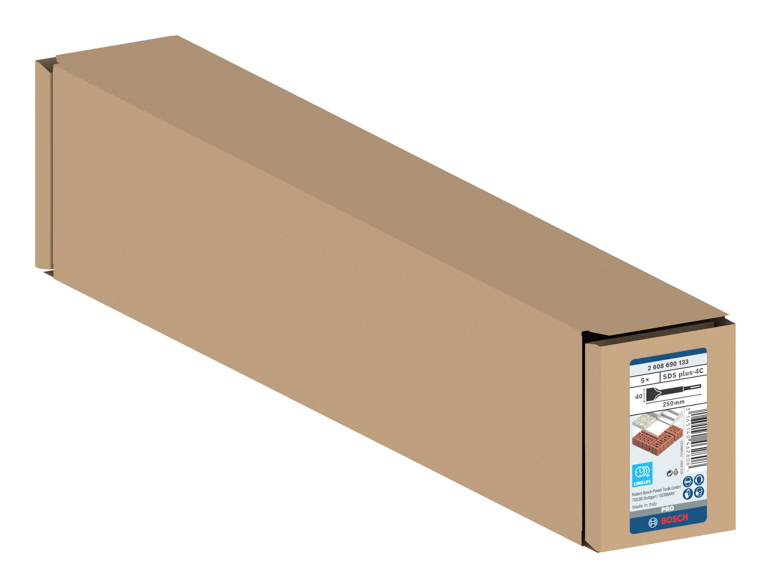 BOSCH Universalbohrer Pro SDS plus-4C, (5 Stück), SDS plus-4C Spatmeißel, 40 x 250 mm - 5er-Pack