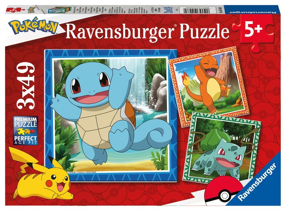 Ravensburger Пазлы 3 x 49 Teile Пазлы Disney Pokemon Glumanda, Bisasam und Schiggy 05586, 49 Пазлыteile