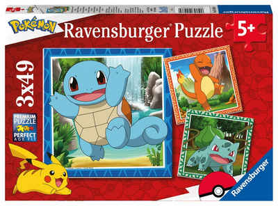 Ravensburger Puzzle 3 x 49 Teile Puzzle Disney Pokemon Glumanda, Bisasam und Schiggy 05586, 49 Puzzleteile