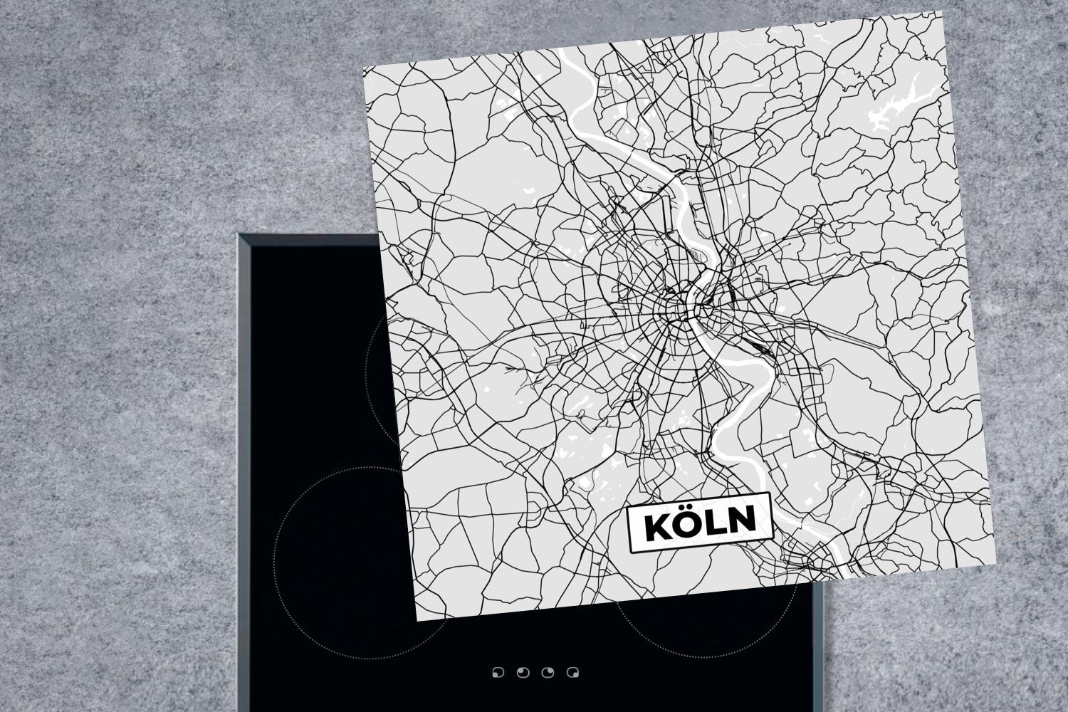 Karte - tlg), 78x78 Deutschland Herdblende-/Abdeckplatte Köln - küche MuchoWow cm, Arbeitsplatte (1 Stadtplan, - Ceranfeldabdeckung, Karte - Vinyl, für