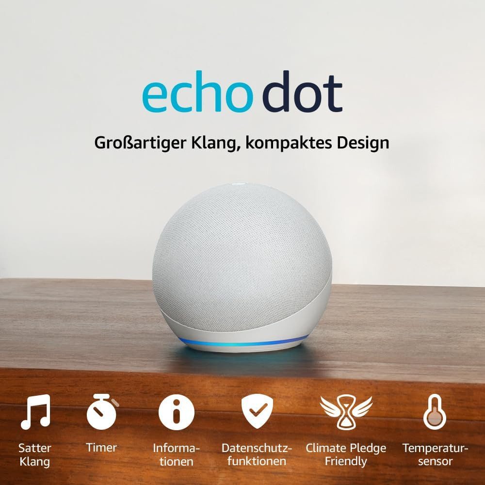 Amazon Echo Dot (Neueste Generation), Alexa mit sattem Klang Lautsprecher (WLAN, Bluetooth, 15 W, Smart-Home-Steuerung, Präzise Stimmerkennung)
