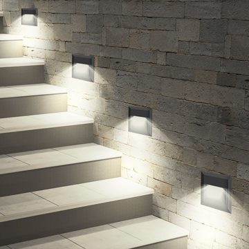 etc-shop LED Einbaustrahler, LED-Leuchtmittel fest verbaut, Neutralweiß, 2x LED Wand Strahler Fassaden Stufen Leuchten Grundstück Hof Lampen