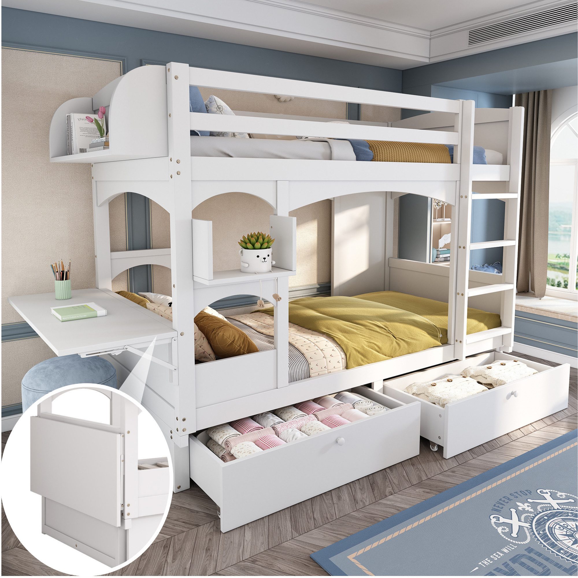 STILVORA Bettgestell 90×200 Jugendbett mit Matratze, Etagenbett mit Tisch & günstig online kaufen