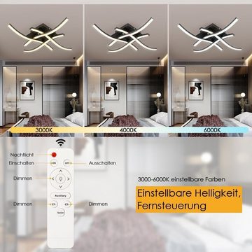 LETGOSPT Deckenleuchte LED Deckenlampe 4-flammig, Deckenleuchte dimmbare mit Fernbedienung, LED fest integriert, Kaltweiß, Warmweiß, Naturweiß, 48W Curved Design Deckenlampe für Wohnzimmer Schlafzimmer Korridor