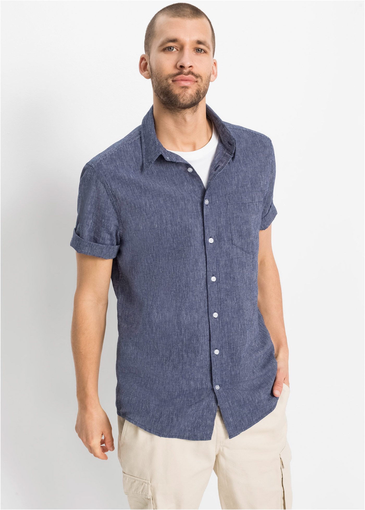 bonprix Kurzarmhemd Regular Fit, aus Leinen-Baumwoll-Mix, mit Kentkragen günstig online kaufen
