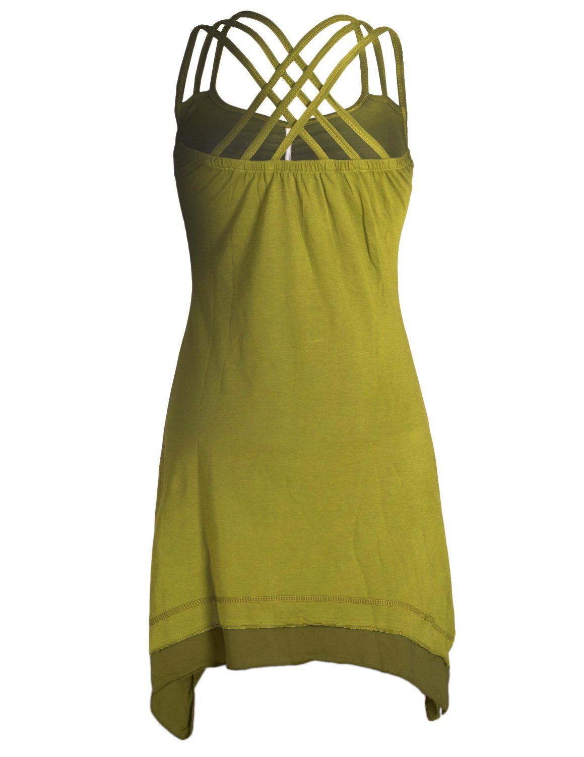 Vishes Sommerkleid Style Cotton Organic Hippie, Trägerkleid Zipfeln Boho hellgrün Lagenlook mit Elfen
