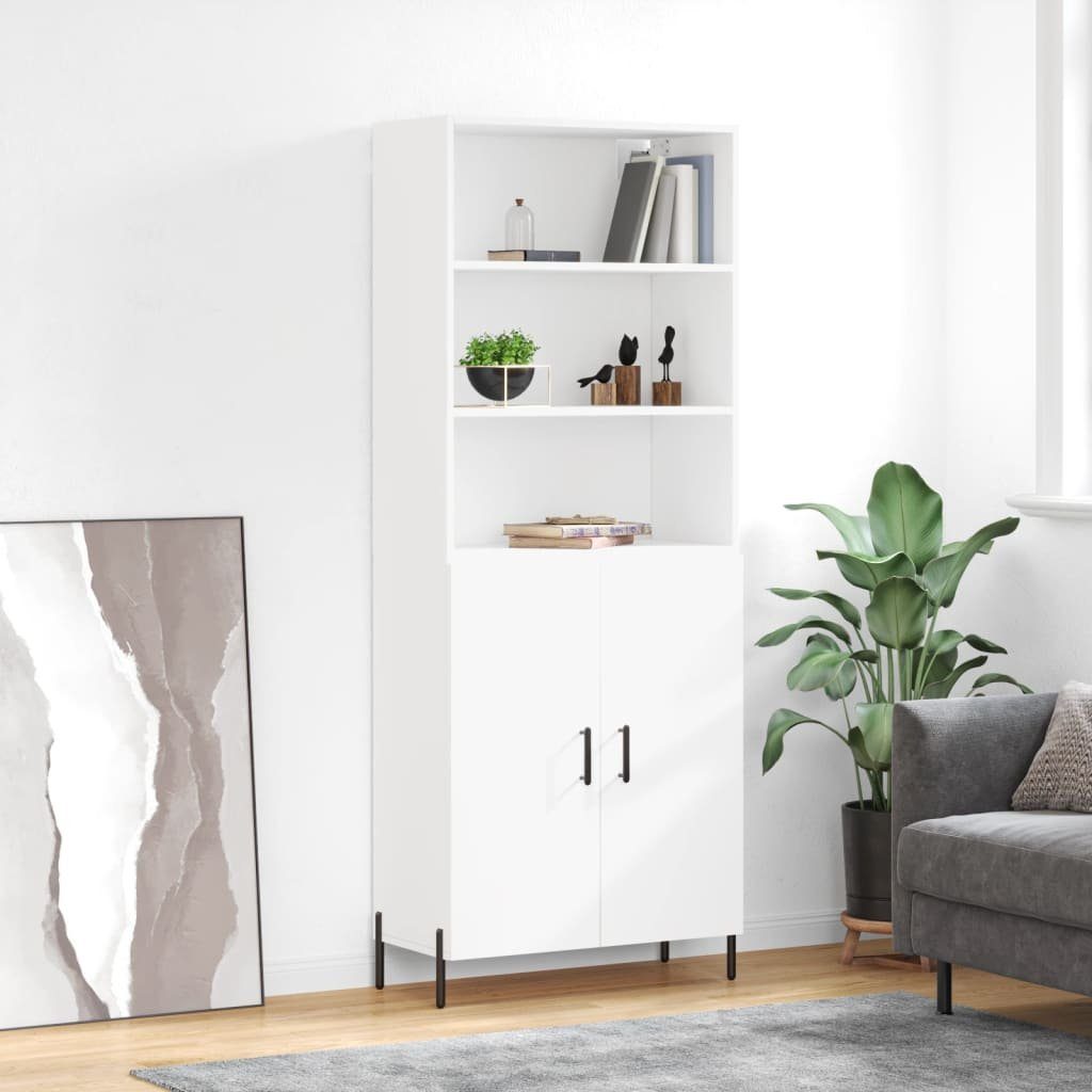 furnicato Highboard Weißes aus Holzwerkstoff und Metall 69,5 x 34 x 180 cm (1 St), Stabiler Schrank mit viel Stauraum und Wandhalterung für Wohnzimmer