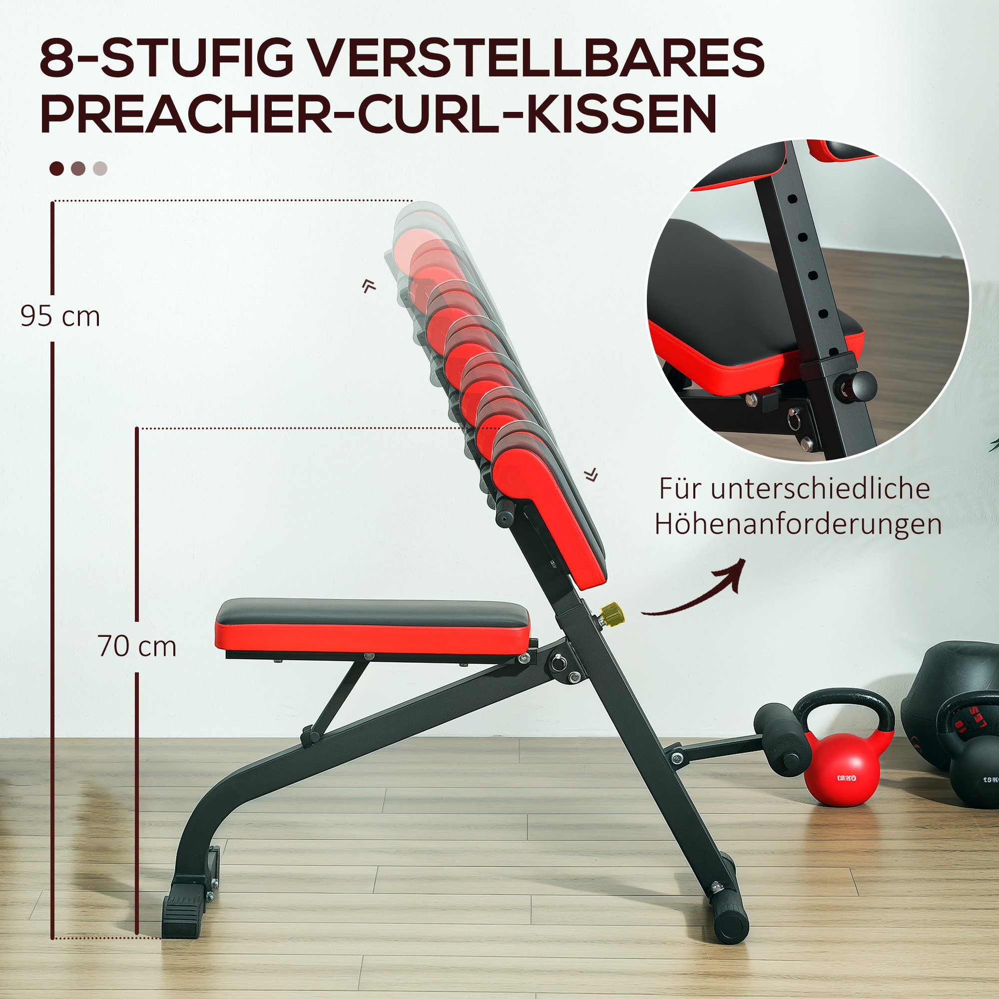 SPORTNOW Hantelbank verstellbar, klappbares Design, (für Bizeps-Curls, Langhantel, 1-tlg., Fitnessbank), bis 120 kg, 103 x 65 x 67-98 cm, Schwarz