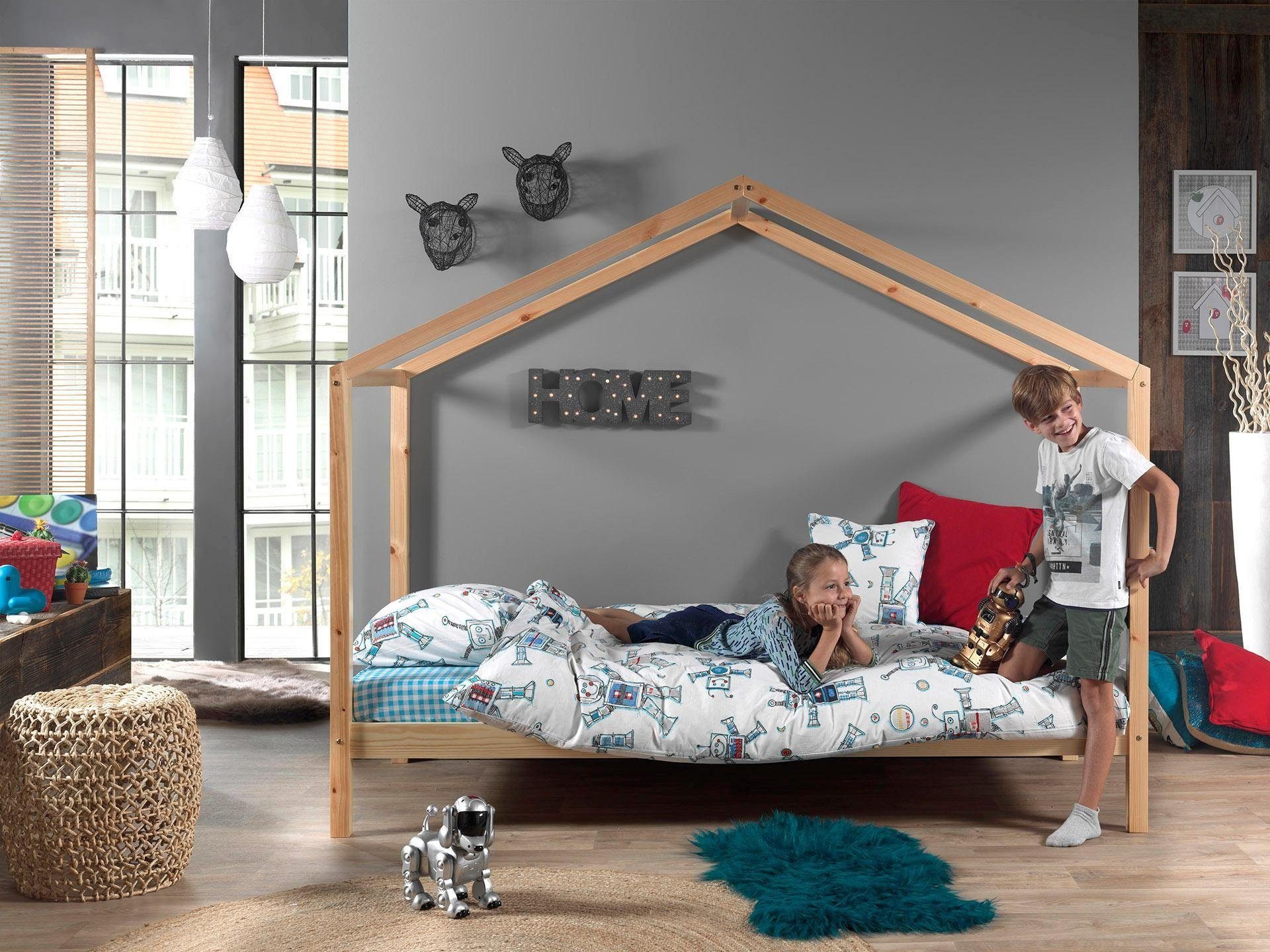 Vipack Hausbett Dallas (Made in Europe), wahlweise mit Bettschublade oder Textilhimmel, Ausf. natur oder weiß