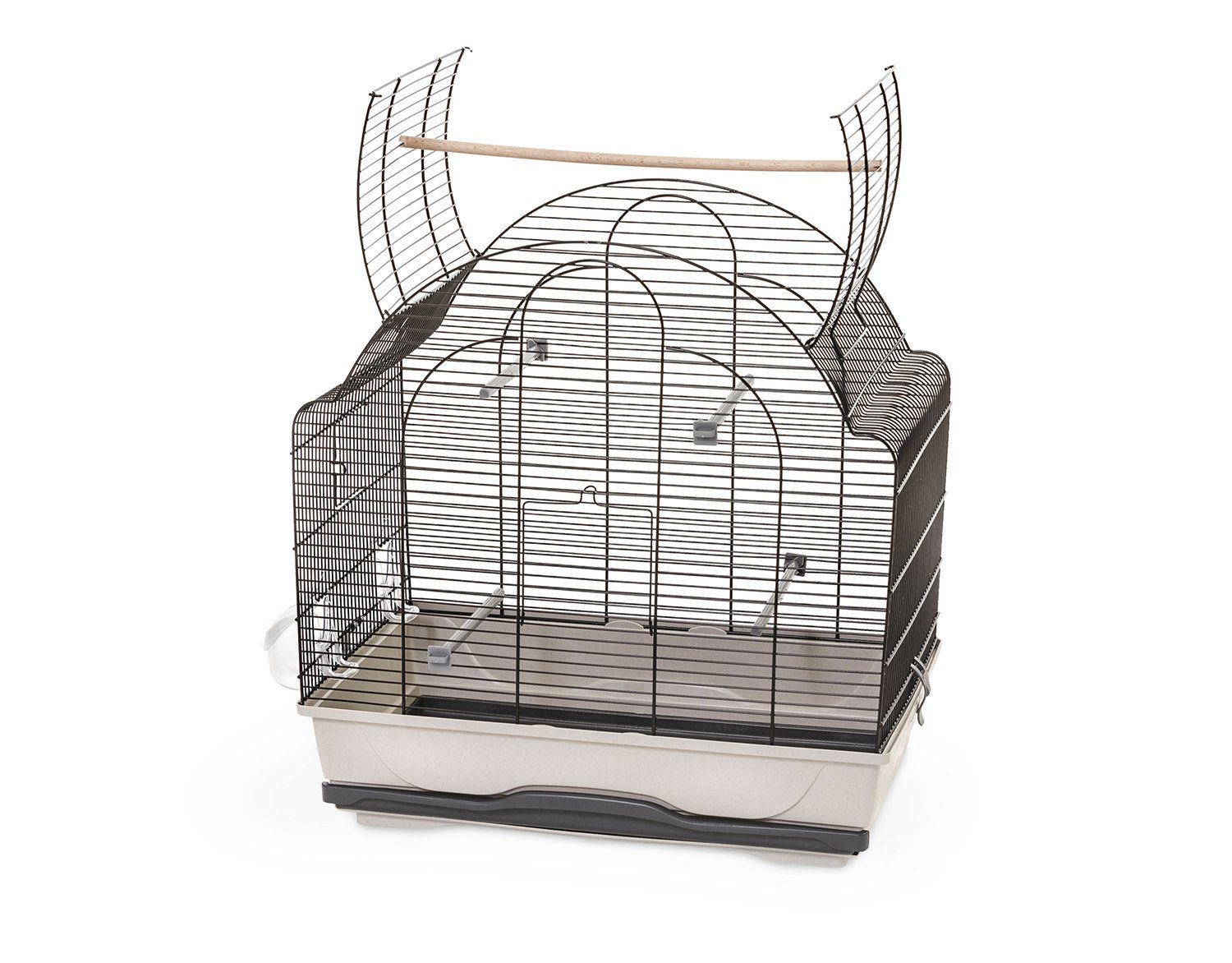 Ollesch Vogelkäfig Vogelkäfig Wellensittich Kanarien mit Freisitz Sand/Schwarz 65 cm