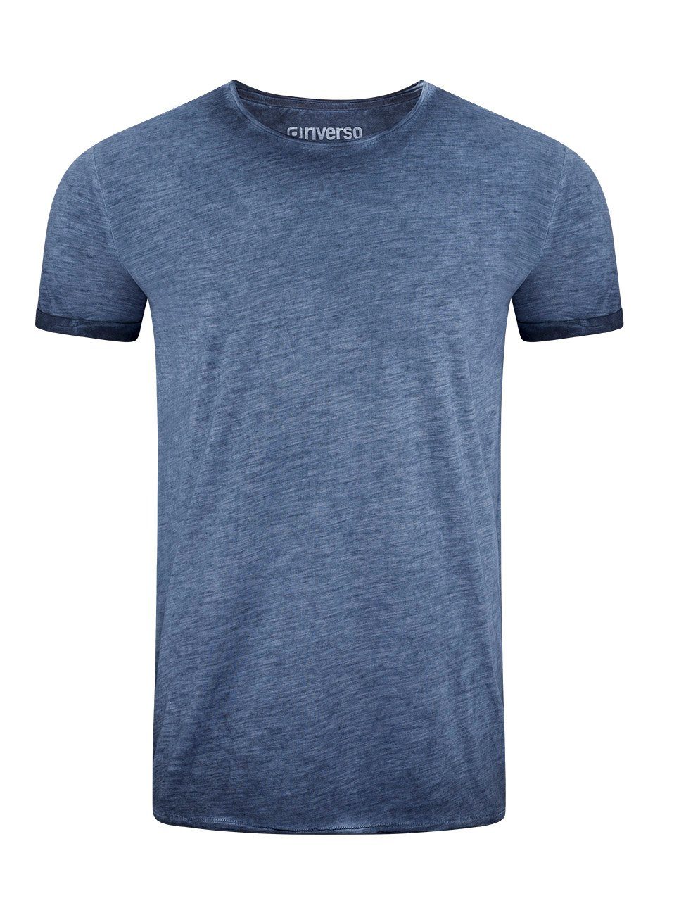 riverso T-Shirt Herren Basic RIVMatteo mit aus Rundhalsausschnitt (1-tlg) Blue Shirt Shirt Tee Kurzarm Dark Regular 100% Basic Baumwolle (19400) Fit
