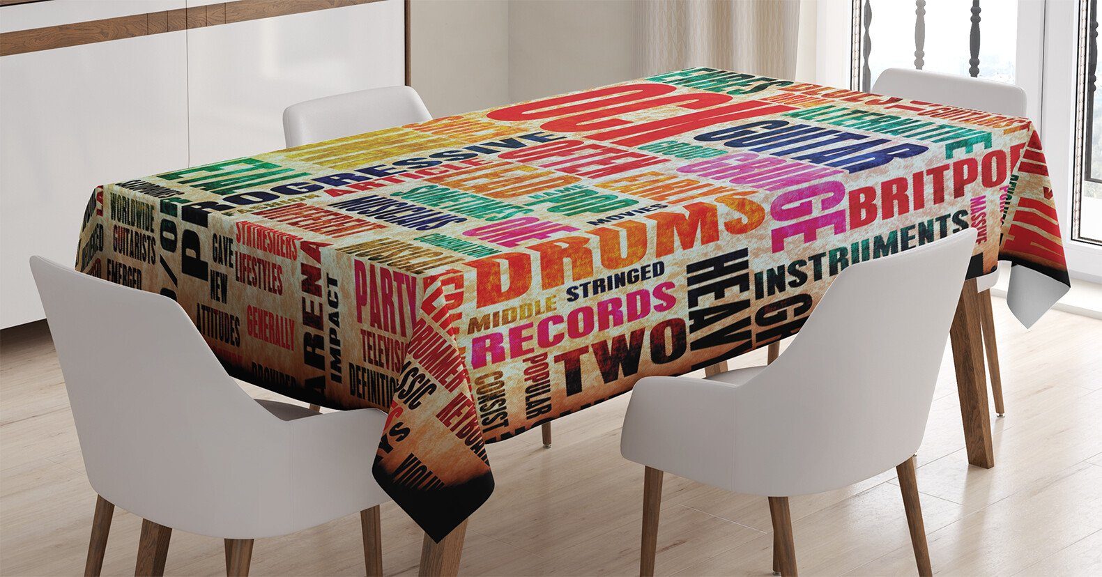 Farbfest 'n' Farben, Für Außen den Musik Tischdecke geeignet Klare Bereich Abakuhaus Musik Rock Roll-Plakat Waschbar