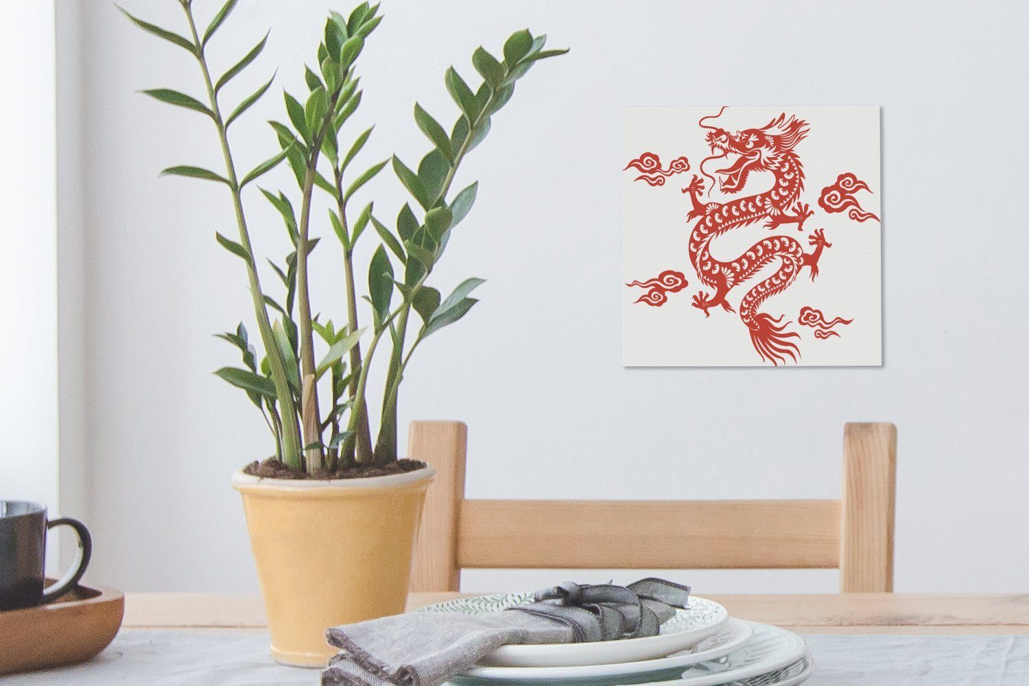 Leinwand OneMillionCanvasses® roten Drachens, Wohnzimmer für Schlafzimmer eines Bilder St), (1 chinesischen Illustration Eine Leinwandbild