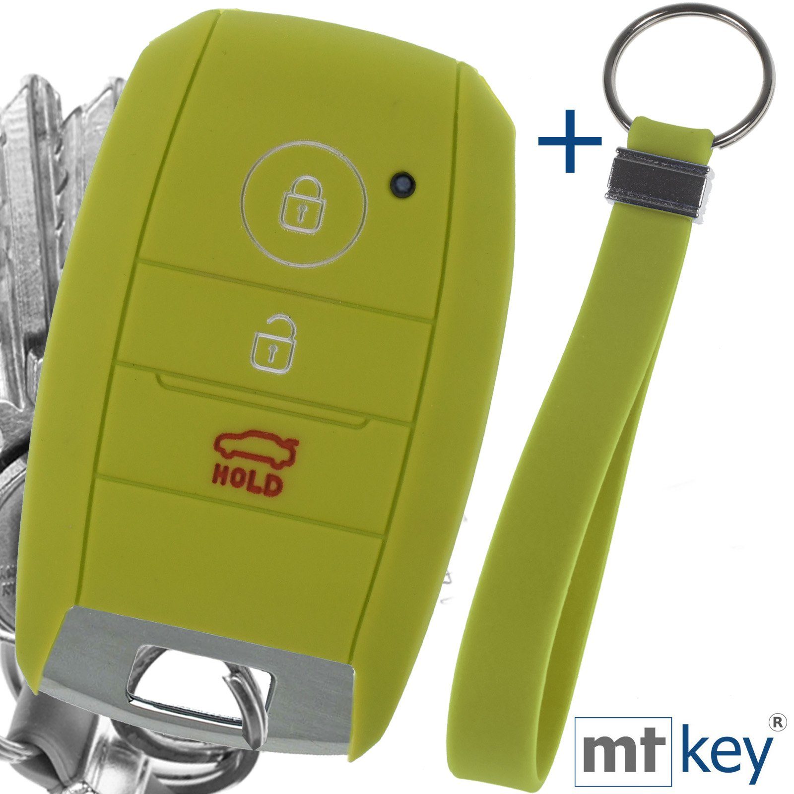 mit Schutzhülle mt-key Autoschlüssel Ceed Soul Picantio Sportage KIA 3 Schlüsseltasche Apfelgrün Silikon KEYLESS für Schlüsselband, Stonic Softcase Rio Tasten