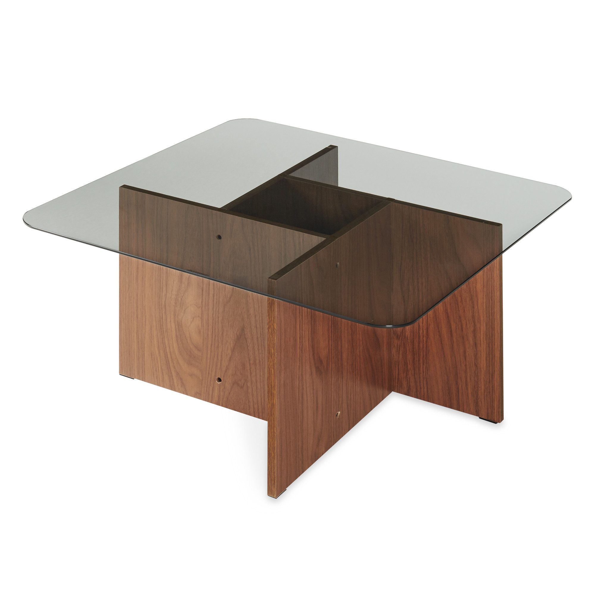 en.casa Couchtisch, »Benexjö« 70x70x36 cm mit Glasplatte quadratisch Walnussoptik/Grau