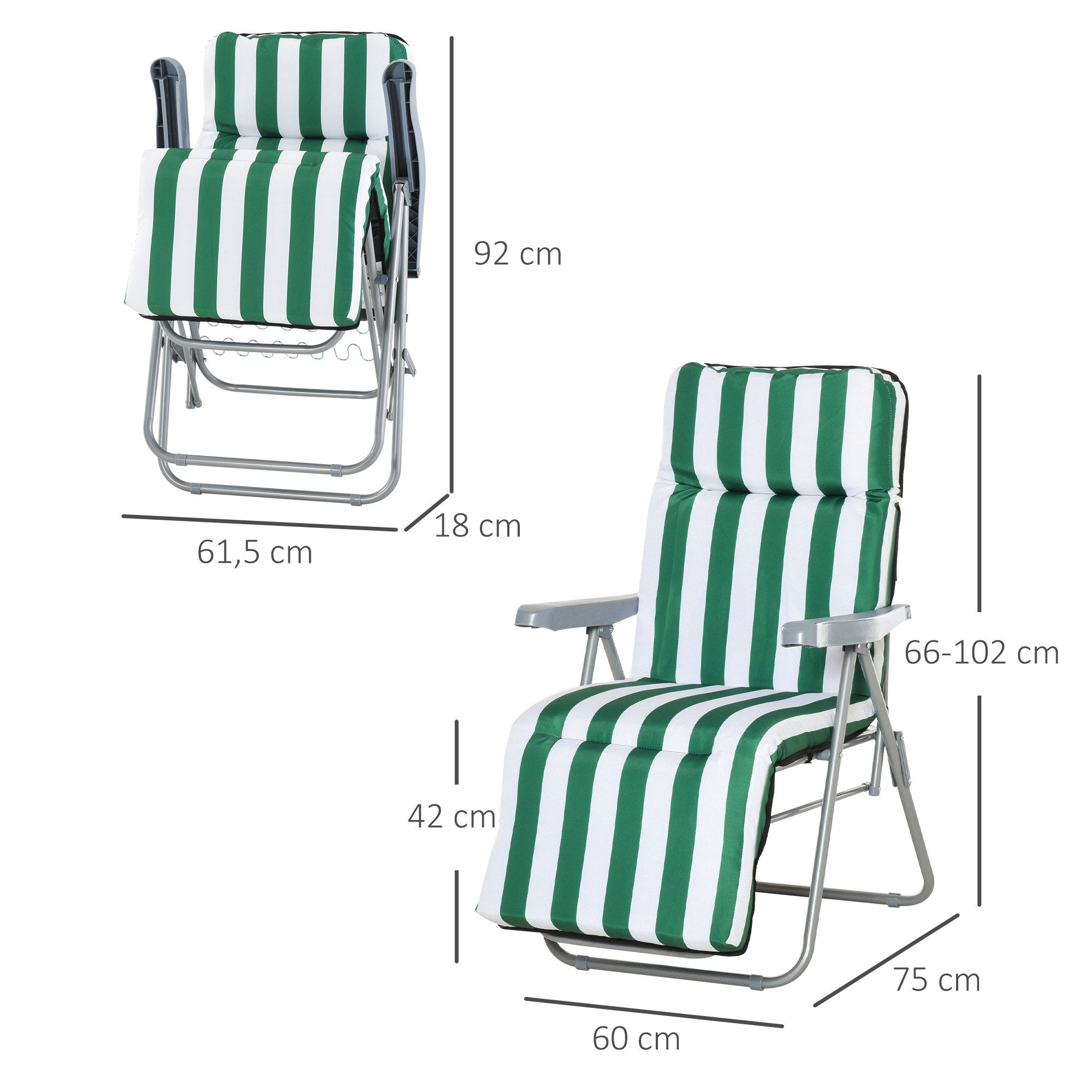 Outsunny Gartenliege Sonnenliege, Gartenstuhl, 2 St., Klappstühle, Grün+Weiß 60 x 75 x 102 cm