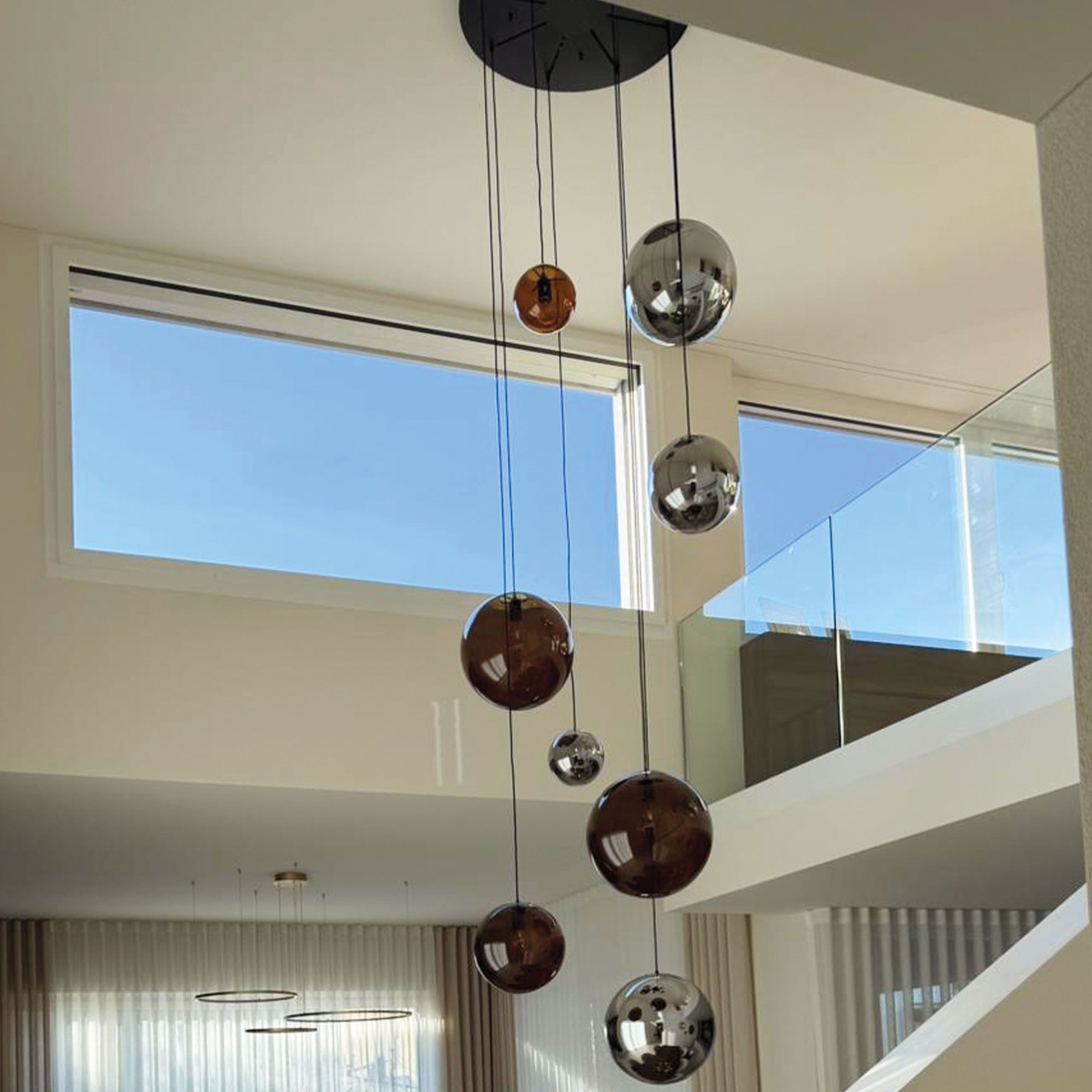 s.luce Pendelleuchte Galerieleuchte Orb Glaskugel 5m Abhängung Schwarz/Rauch