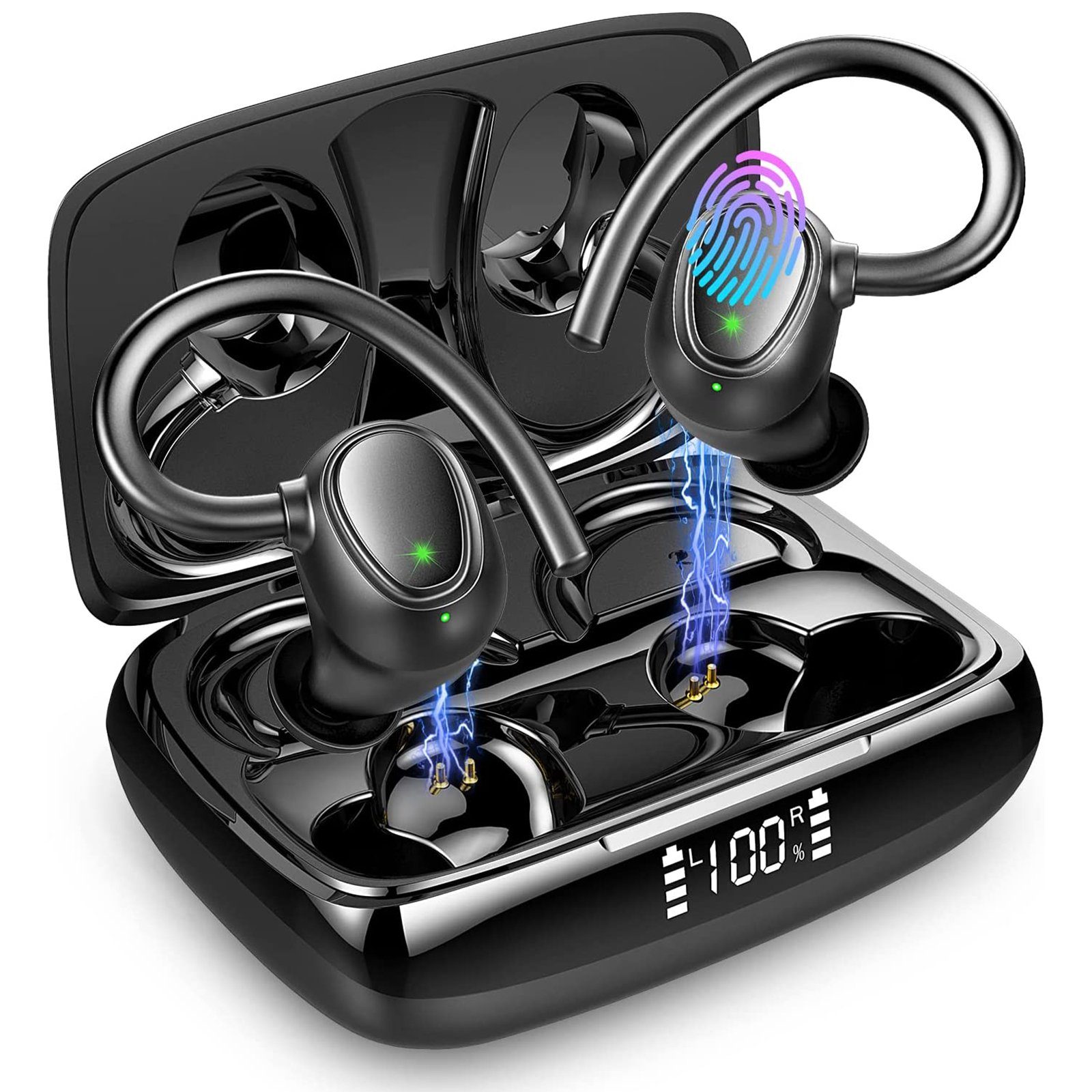 SANAG Yuede Bluetooth 5.3 Sportkopfhörer, Earbuds Kabellos mit Ohrbügeln In-Ear-Kopfhörer (Immersives HIFI-Stereo, Bluetooth Kopfhorer mit LED-Ladebox, ENC HD Anruf, Rauschunterdruckung, CVC8.0)