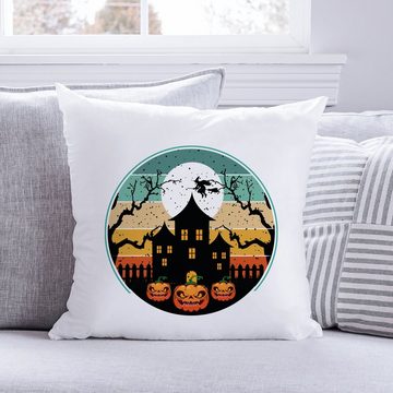 GRAVURZEILE Zierkissen mit Motiv - Halloween Haus - Schauriges Halloweenmotiv -, starke Farben ohne verblassen, Maschinenwäsche geeignet - ohne Füllung