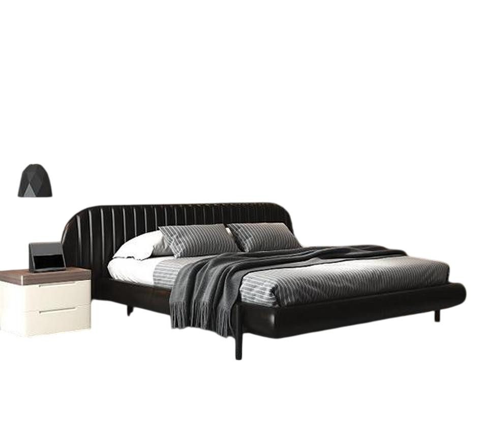 JVmoebel Polsterbett JVMoebel Lederbett in Schwarz mit elegantem Holzgestell, Made in Europa