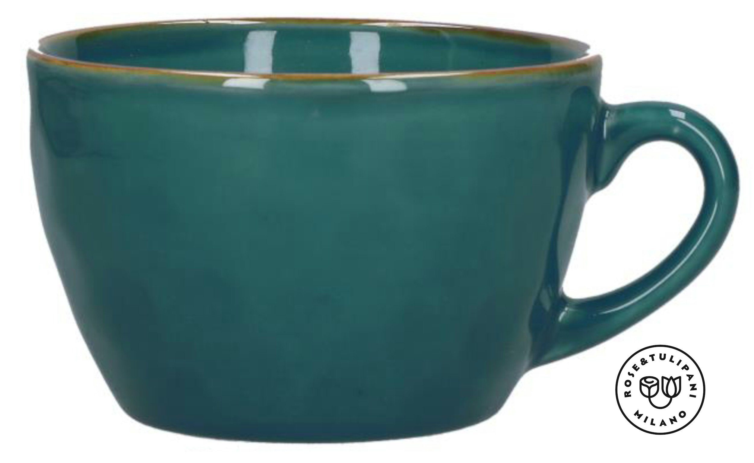 Rose & Tulpani Tasse Große Tasse Frühstückstasse 420 ml Concerto Ottanio Türkis, 1-tlg., Steingut, handgefertigt