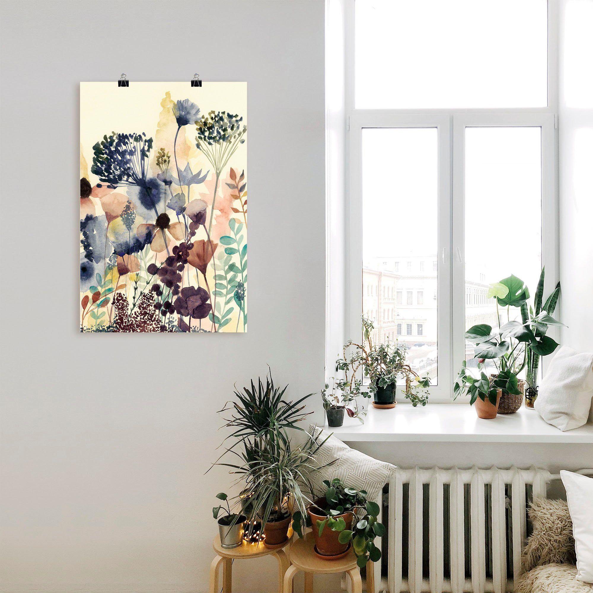 Artland Wandbild Sonnengetrocknete Leinwandbild, (1 Blumenwiese Wandaufkleber in als Alubild, Größen versch. Poster oder II, Blüten St)