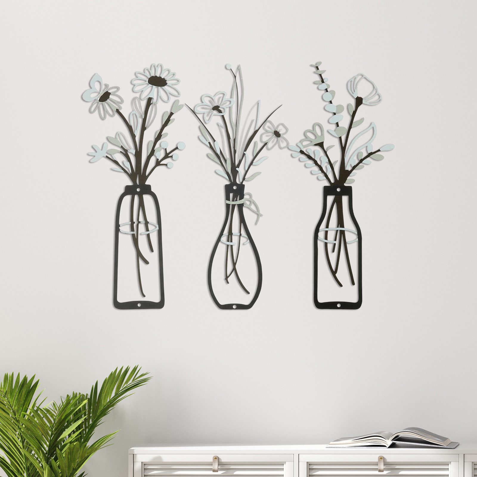 MODFU Wanddekoobjekt Metall Wanddeko Blumen Silhouetten günstig online kaufen