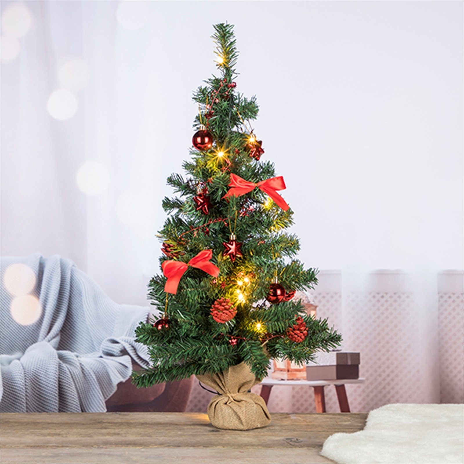 HTILiving Künstlicher Weihnachtsbaum DekoWeihnachtsbaum LED 75 cm Rot