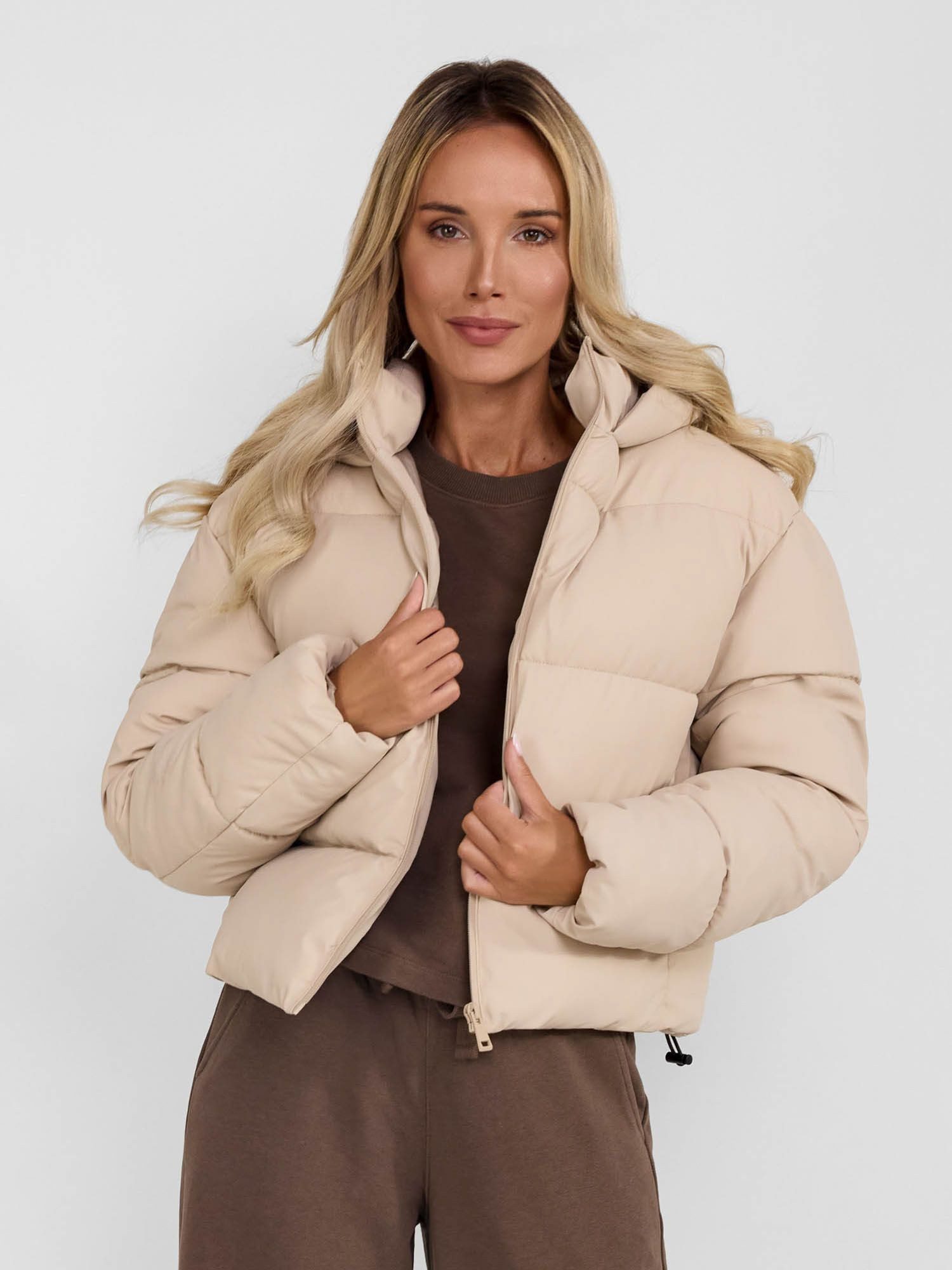 Winterjacke Kurze Steppjacke mit Kapuze, hohem Kragen, wasserabweisend (XS-XXL)