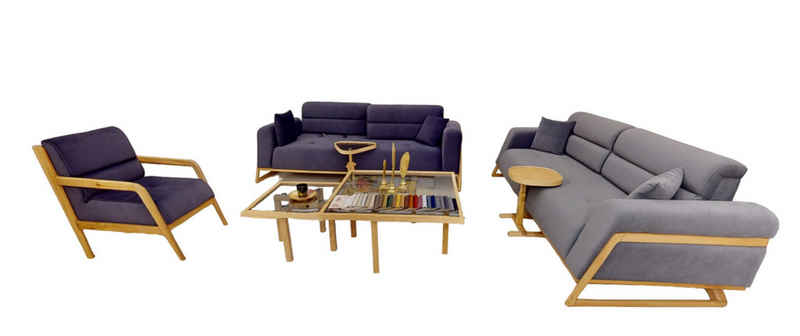 JVmoebel Sofa Blau-Graue Sitzgarnitur Moderne Couchen Designer 3-Sitzer Luxus Sessel, 3 Teile, Made in Europa