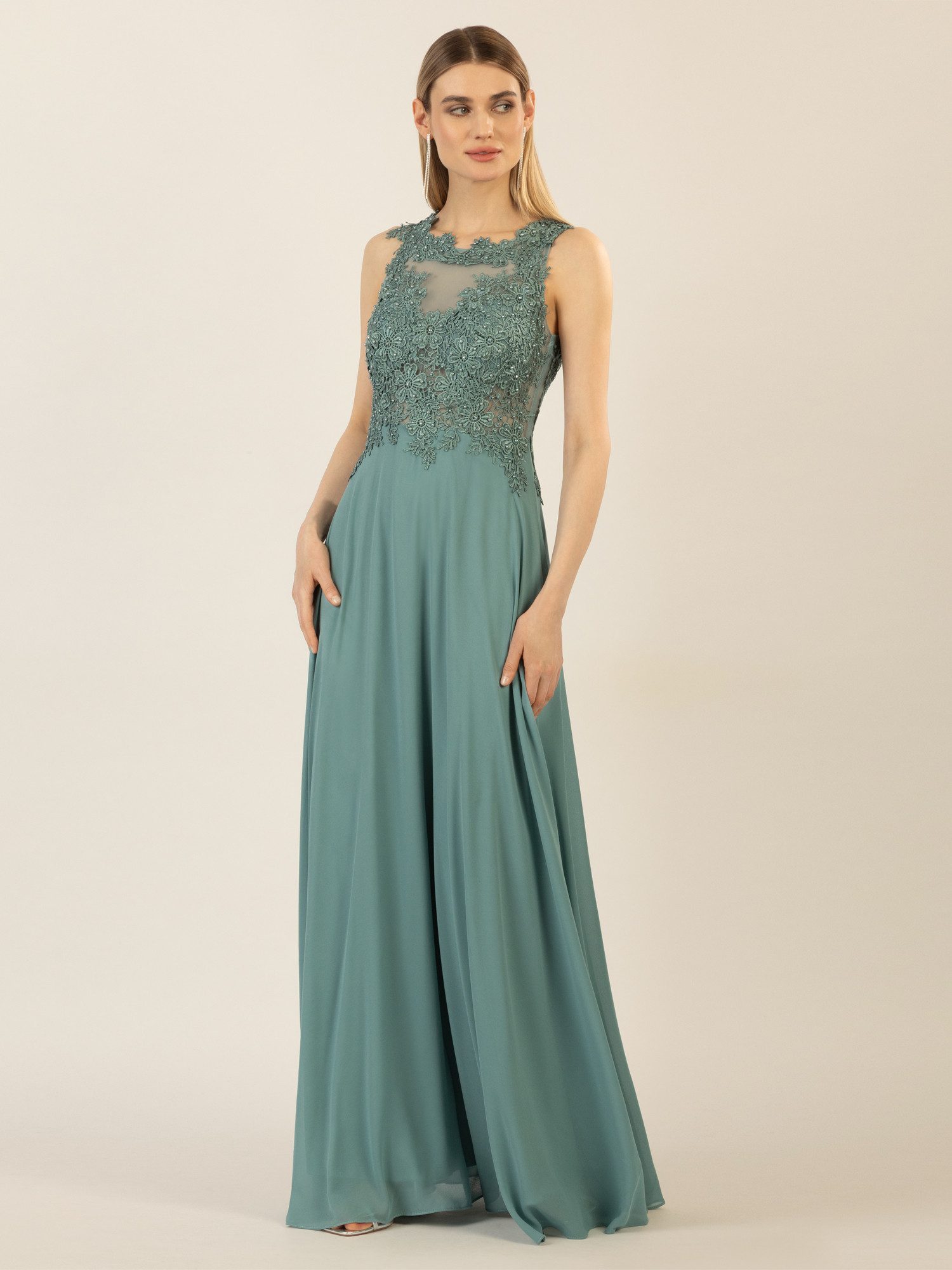 Apart Abendkleid im Materialmix aus bestickter günstig online kaufen