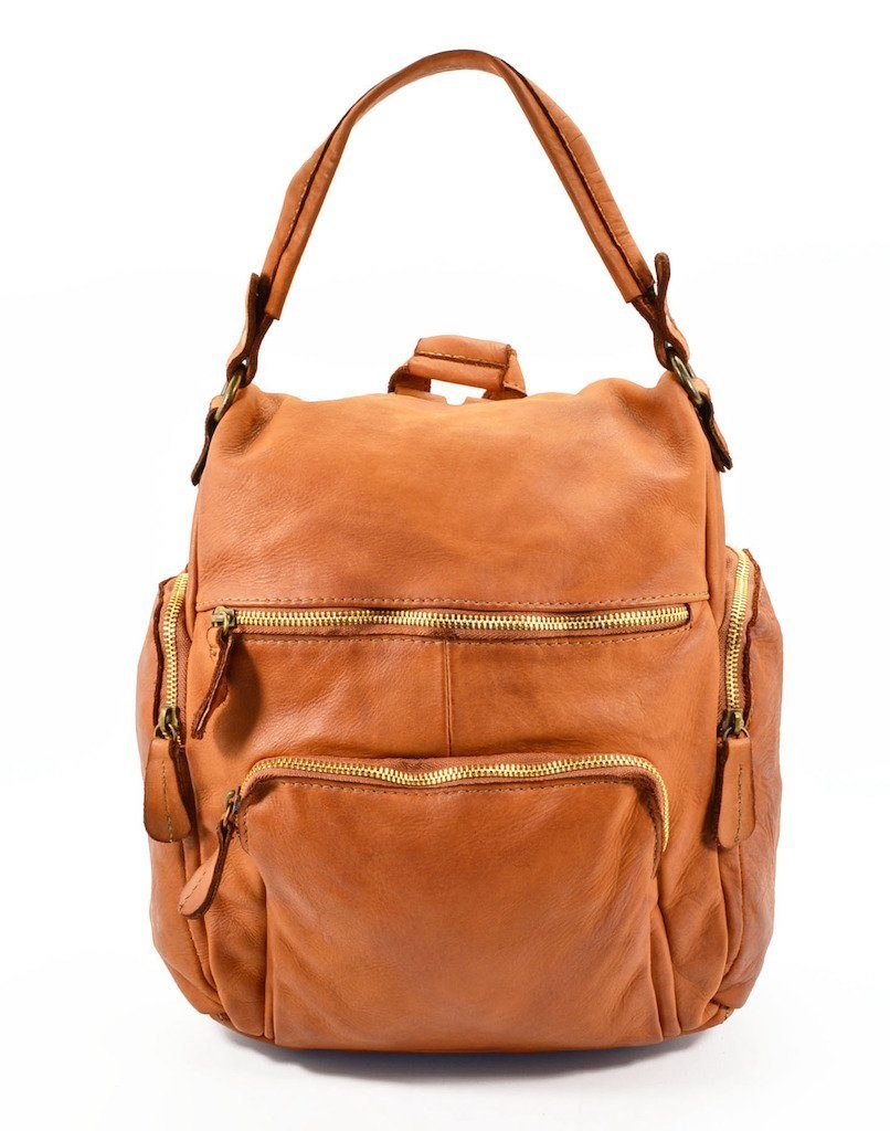 Stella BZNA Rucksack Damenhandtasche, Designer Rucksack Echtes Cognac Leder Backpacker