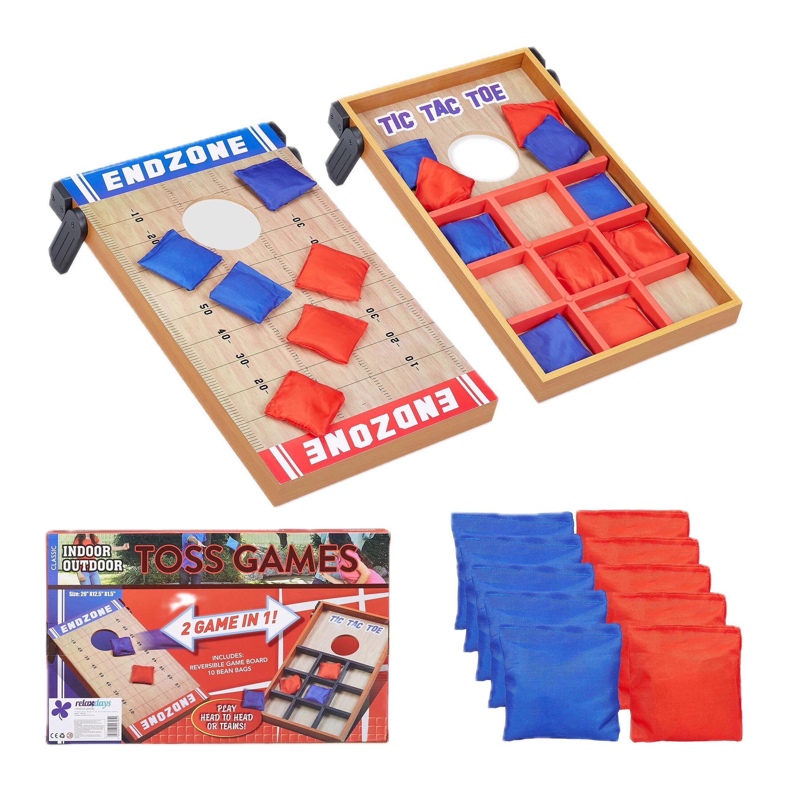 relaxdays Spielesammlung 2 in 1 Wurfspiel Cornhole & Tic Tac Toe, 2 in 1 Wurfspiel Cornhole & Tic Tac Toe