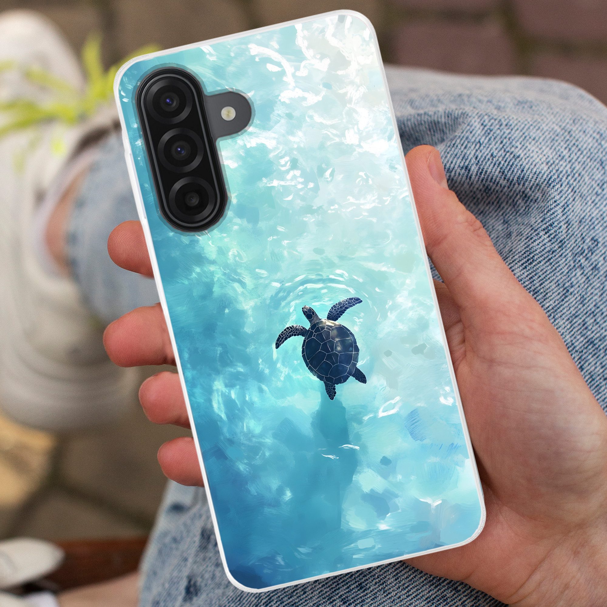 MuchoWow Handyhülle für Samsung Galaxy A17 Schildkröte - Meer - Blau - Glitzern, Smartphone-Bumper, Print, Handy Schutzhülle Dünn