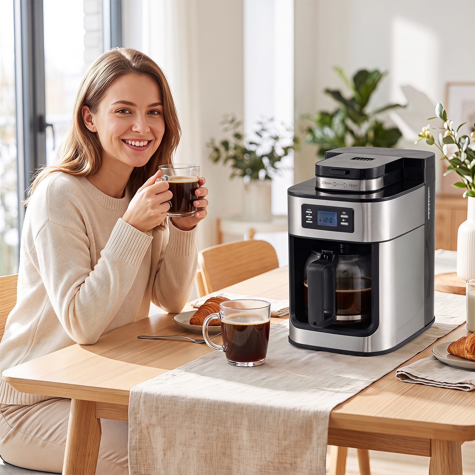 COSTWAY Filterkaffeemaschine, 1l Kaffeekanne, mit Glaskanne, 8 Tassen, Timer