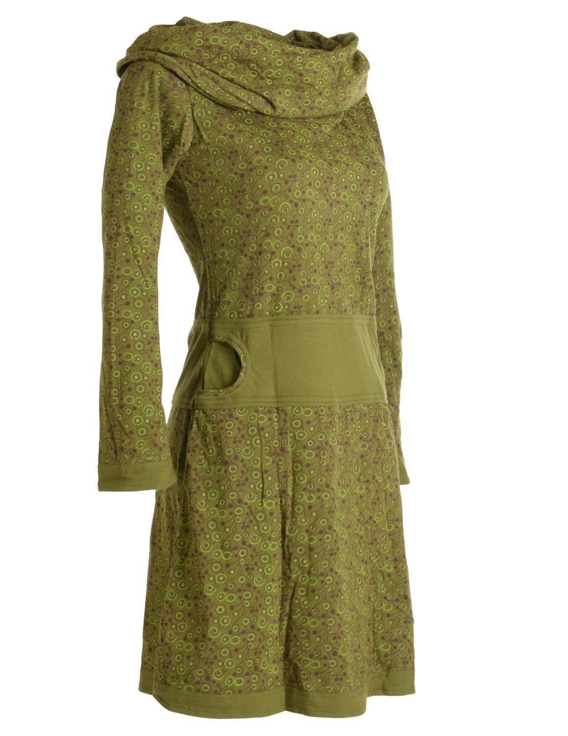 Vishes Jerseykleid Bedrucktes Kleid Ethno, mit aus Style olive Hippie Goa, Baumwolle Boho, Schalkragen