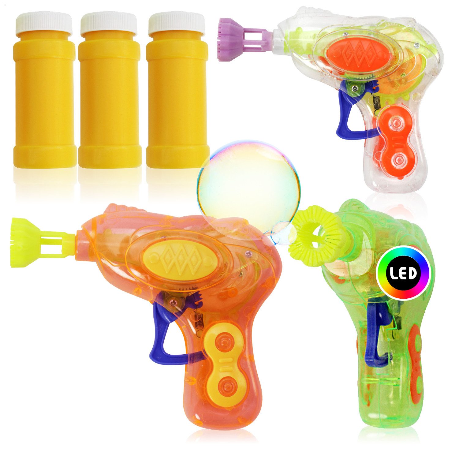 com-four Seifenblasenpistole Mini Seifenblasenpistole mit Seifenblasenwasser für Kinder, Bunte Bubble Shooter mit Seifenblasenlösung und Leuchteffekt