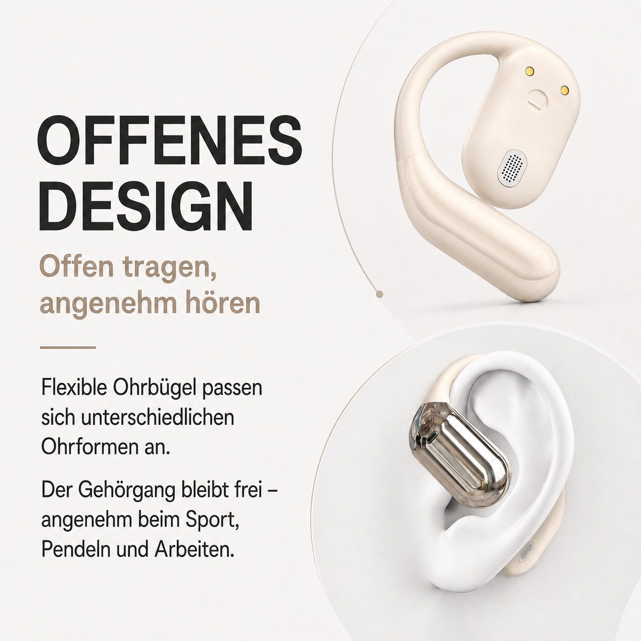 ibettertec Bluetooth Kopfhörer kabellos mit Ohrbügel Open-Ear-Kopfhörer (Sportkopfhörer mit Ohrhaken für Joggen, Fitness, Laufen und Training, 60 Std. Laufzeit, – Bild 2 von 5