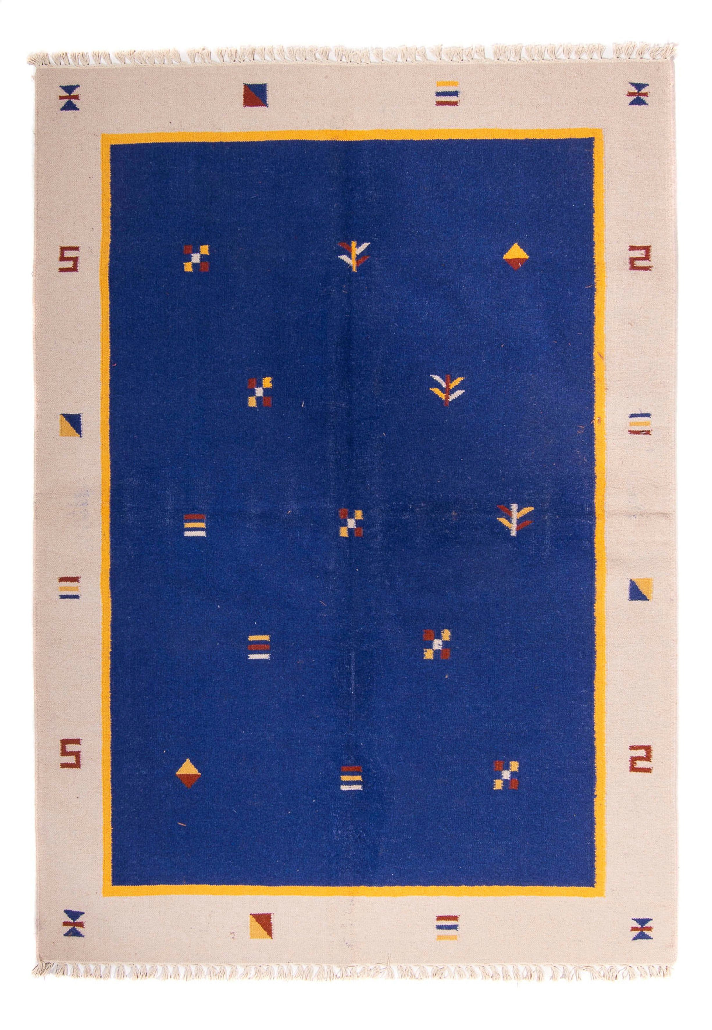 Wollteppich Kelim - Trendy - dunkelblau, 170 rechteckig, morgenland, Wohnzimmer, Höhe: - Einzelstück 240 mm, 4 cm x