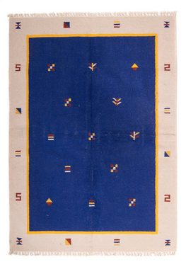 Wollteppich Kelim - Trendy - 240 x 170 cm - dunkelblau, morgenland, rechteckig, Höhe: 4 mm, Wohnzimmer, Einzelstück