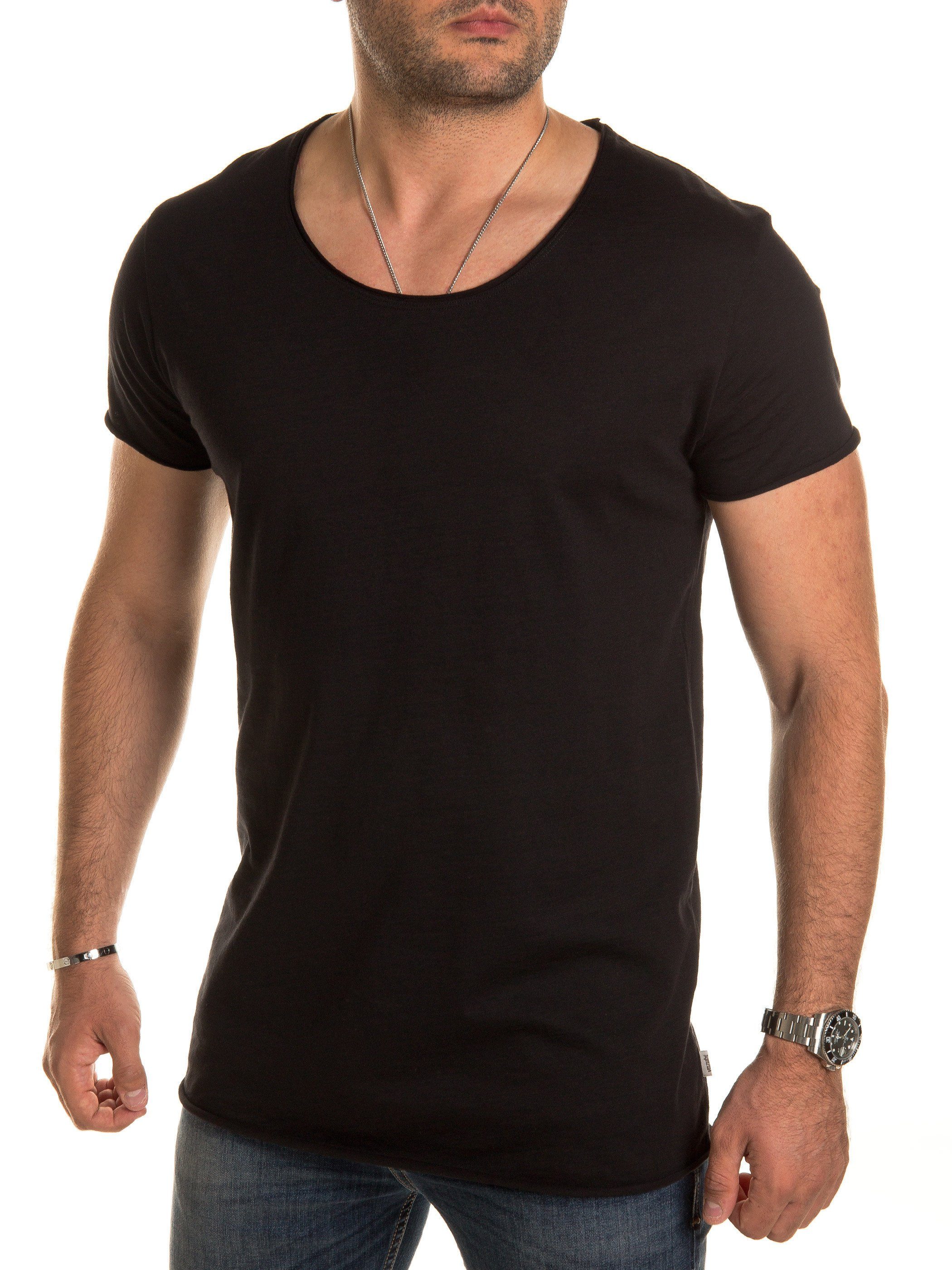 164007) Tee Basic T-Shirt Neck (black (1-tlg) Crew Schwarz Oversize Yazubi Hydrox