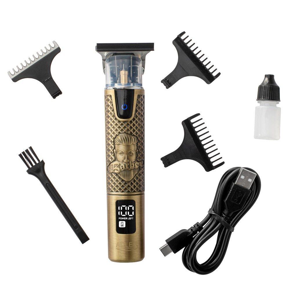 ADLER EUROPE Bartschneider AD 2970 Profi Barber Haarschneider Trimmer, Akku Konturenschneider, Rasierapparat für Bart, Nacken, Keramikklinge, Metallgehäuse Gold – Bild 5 von 5