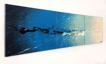 WandbilderXXL Gemälde Feeling Blue 180 x 50 cm, Abstraktes Gemälde, handgemaltes Unikat