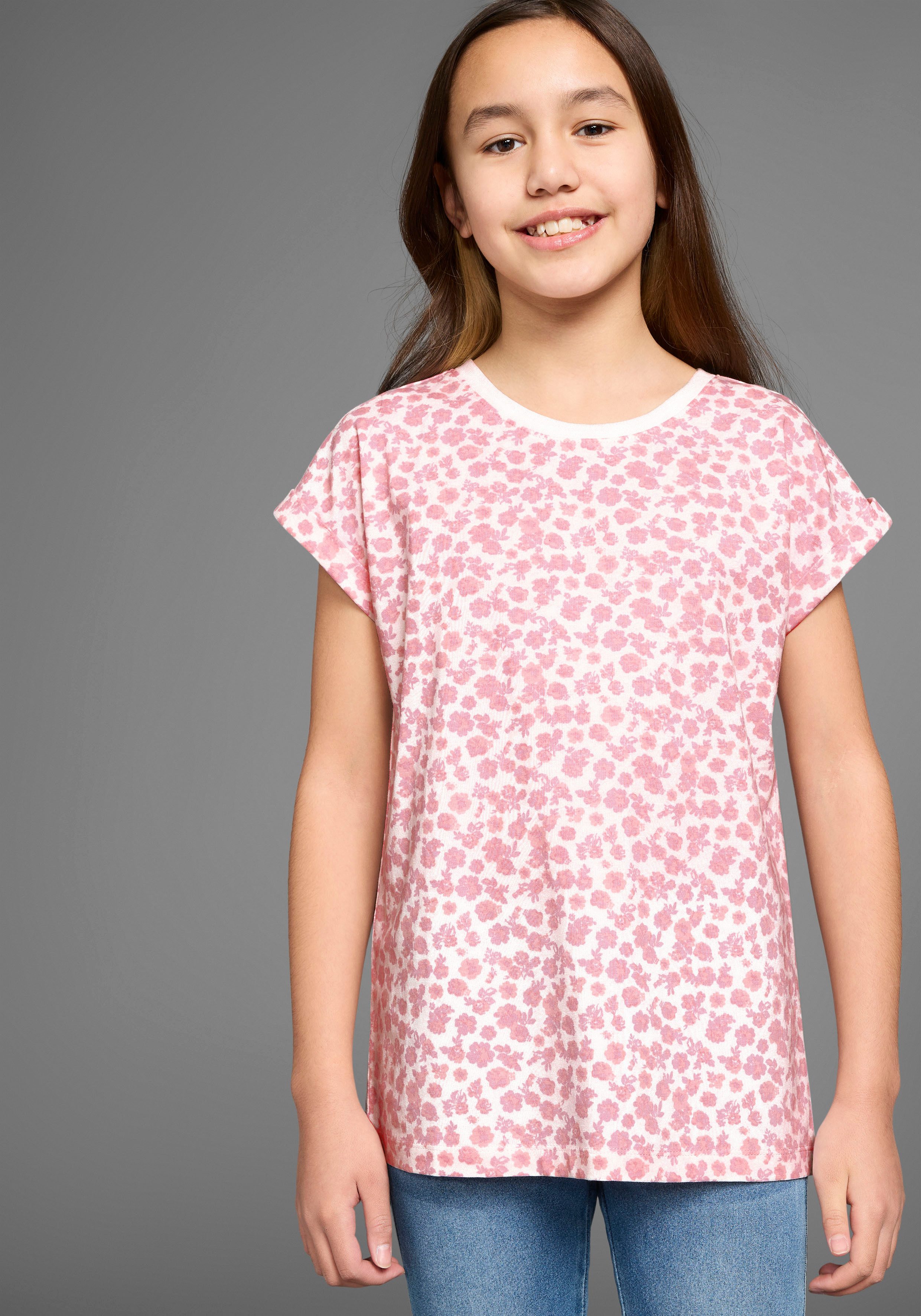 KangaROOS T-Shirt Allover-Muster Kurzarm, bequeme Passform, aus Jerseystoff, elastisches Material