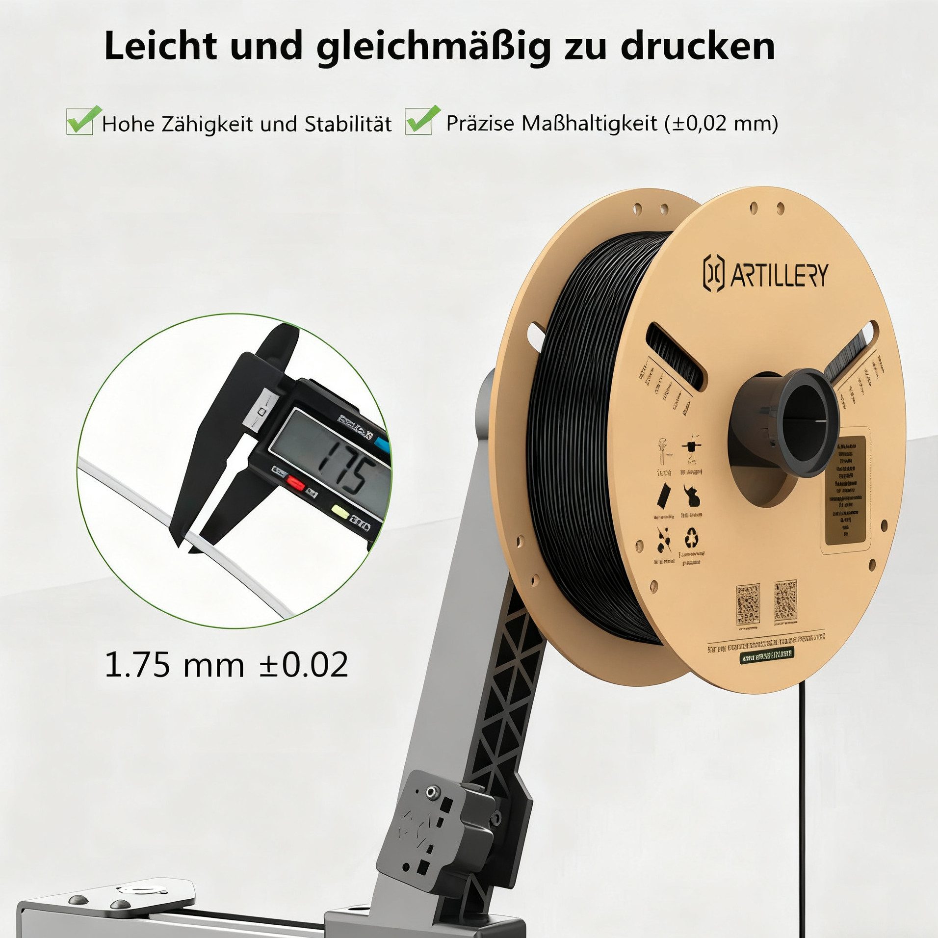 Artillery 3D-Drucker PLA Filament 1.75mm, 3D Druckmaterial – 10×1kg Spulen, Hohe Präzision ±0.02mm