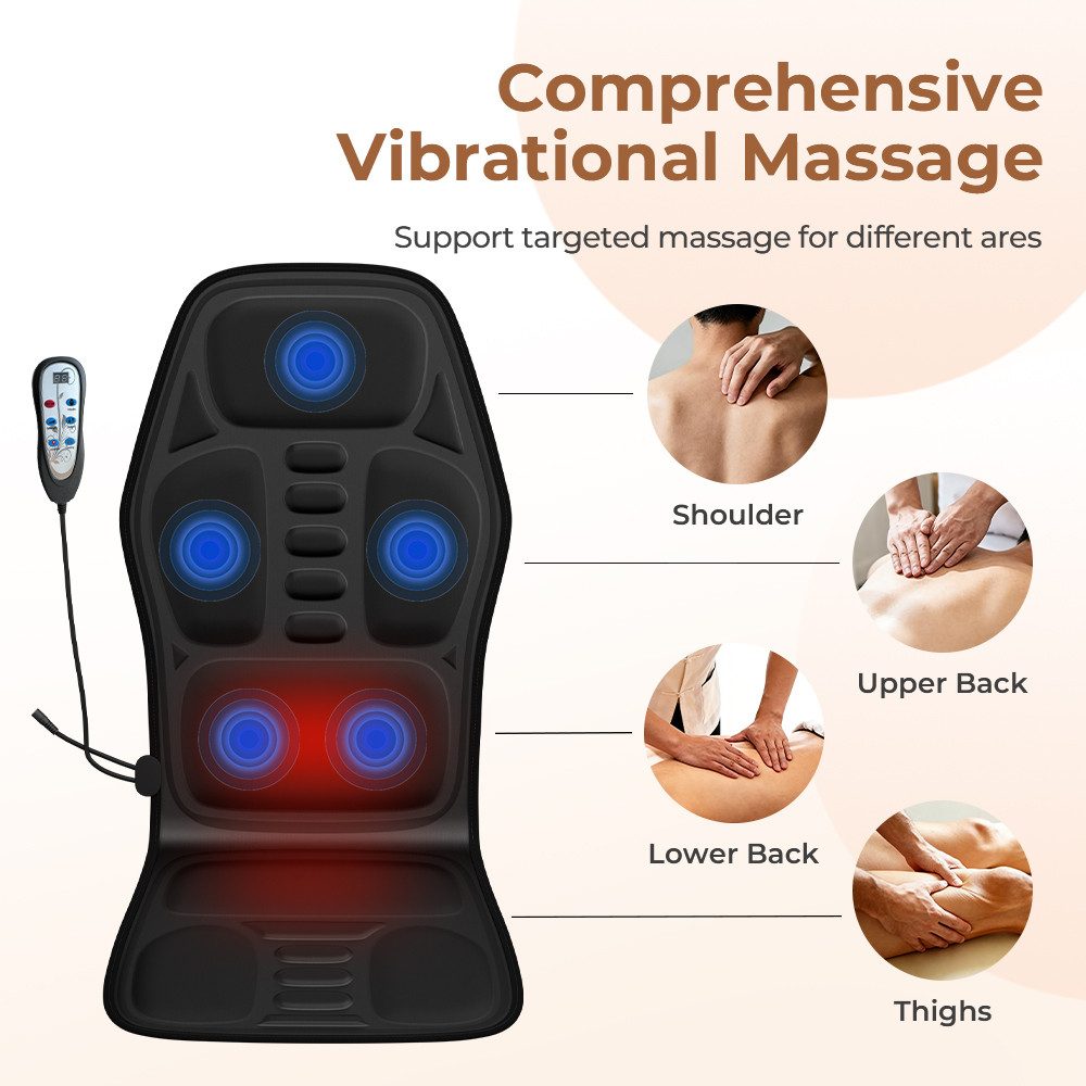 BBWL Massagesitzauflage 5 Zonen Vibration Wärmefunktion 9 Modi, Intensität verstellbar, Intensität verstellbar Polyester Sitzauflage Rücken Nacken