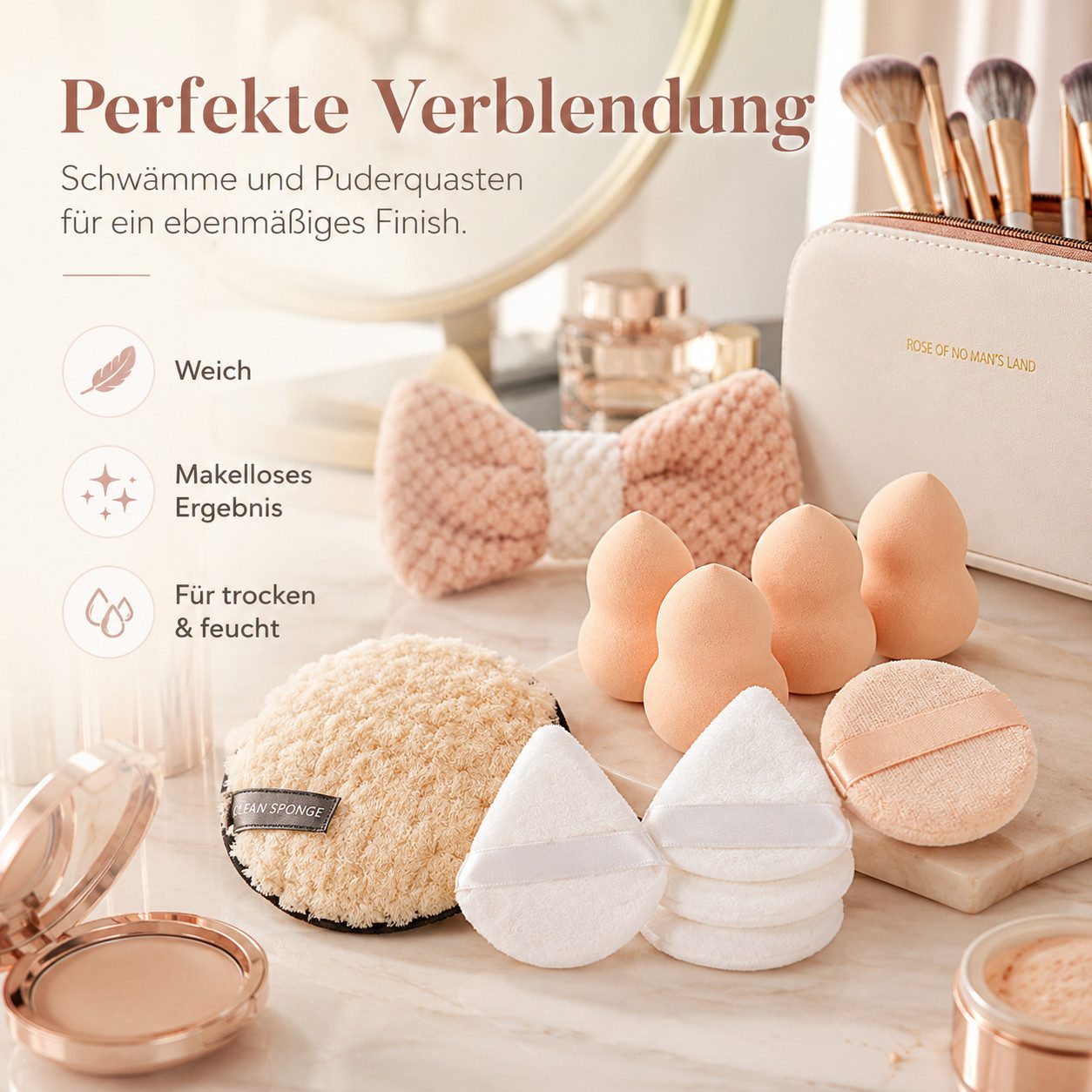 Luckice Kosmetikpinsel-Set 36-teiliges Make-up Werkzeug Set,Kosmetiktasche, 36 tlg., mit 15 Schminkpinseln, Make-up Schwämmen, Pudern, Haarband